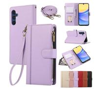 Crossbody Case for OPPO A93 /A74 /A54 5G, Zipper Lanyard Shockproof PU Leather Wallet Book Protective Phone Cover with Card Holder and Magnetic Closure for OPPO A93 /A74 /A54 5G,Purple