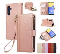 Crossbody Case for OPPO A93 /A74 /A54 5G, Zipper Lanyard Shockproof PU Leather Wallet Book Protective Phone Cover with Card Holder and Magnetic Closure for OPPO A93 /A74 /A54 5G,Rose gold