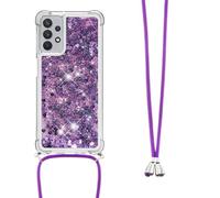 Crossbody Case for Redmi Note 14 Pro+ 5G, 3D Glitter Quicksand Flowing Liquid Bling Sparkle Cute Clear Transparent TPU Lanyard Cord Gel Silicone Shockproof Cover Protective Case for Girls Women Purple