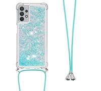 Crossbody Case for Redmi Note 14 Pro+ 5G, 3D Glitter Quicksand Flowing Liquid Bling Sparkle Cute Clear Transparent TPU Lanyard Cord Gel Silicone Shockproof Cover Protective Case for Girls Women Blue 2
