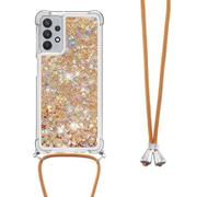 Crossbody Case for Redmi Note 14 Pro+ 5G, 3D Glitter Quicksand Flowing Liquid Bling Sparkle Cute Clear Transparent TPU Lanyard Cord Gel Silicone Shockproof Cover Protective Case for Girls Women Gold 2