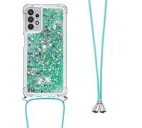 Crossbody Case for Xiaomi Redmi 14C, 3D Glitter Quicksand Flowing Liquid Bling Sparkle Cute Clear Transparent TPU Lanyard Cord Gel Silicone Shockproof Cover Protective Case for Girls Women Green