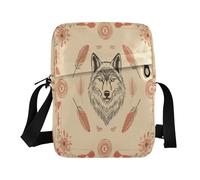 Crossbody Chest Bag for Girls Casual Shoulder Bag with Adjustable Strap Travel Work Western Cowboy Feathers Tribal Wolf Small Western Town