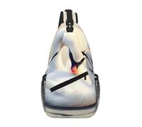 Crossbody Chest Bag Swan Print White Daypack Anti-Theft Shoulder Bags Water Resistant Classic For Outdoor Running 9X19X39Cm