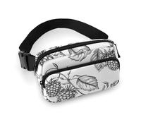Crossbody Fanny Pack for Women Men Berry Sketch Pattern Waist Pack Sports Belt Bag Large Waist Bag with Adjustable Strap Fashion Hip Bum Bag for Workout Running Traveling, white, 7.9x5.1 Inches