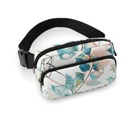 Crossbody Fanny Pack for Women Men Blue Green Leaves Waist Pack Sports Belt Bag Large Waist Bag with Adjustable Strap Fashion Hip Bum Bag for Workout Running Traveling, white, 7.9x5.1 Inches