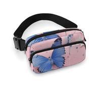 Crossbody Fanny Pack for Women Men Butterflies And Stars Waist Pack Sports Belt Bag Large Waist Bag with Adjustable Strap Fashion Hip Bum Bag for Workout Running Traveling, white, 7.9x5.1 Inches