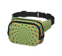 Crossbody Fanny Pack for Women Men Fashion Waist Pack Belt Bag for Hiking Running Travel, Abstract Circle Beautiful Peacock Feather Pattern