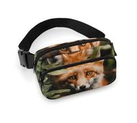 Crossbody Fanny Pack for Women Men Fox Behind Tree Waist Pack Sports Belt Bag Large Waist Bag with Adjustable Strap Fashion Hip Bum Bag for Workout Running Traveling, white, 7.9x5.1 Inches
