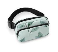 Crossbody Fanny Pack for Women Men Green Leaves Pattern Waist Pack Sports Belt Bag Large Waist Bag with Adjustable Strap Fashion Hip Bum Bag for Workout Running Traveling, white, 7.9x5.1 Inches