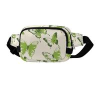 Crossbody Fanny Pack for Women Men, Lightweight Waist Pack Crossbody Bag with 2 Zipper Pockets, Adjustable Strap, Lime Green Butterfly Belt Bag Phone Pouch for Running Hiking Travel