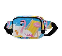 Crossbody Fanny Pack for Women Men, Lightweight Waist Pack Crossbody Bag with 2 Zipper Pockets, Adjustable Strap, Tropical Flamingo Cartoon Belt Bag Phone Pouch for Running Hiking Travel