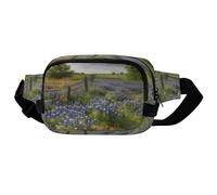 Crossbody Fanny Pack for Women Men, Lightweight Waist Pack Crossbody Bag with 2 Zipper Pockets, Adjustable Strap, Texas Bluebonnets Scenery Belt Bag Phone Pouch for Running Hiking Travel