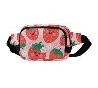 Crossbody Fanny Pack for Women Men, Lightweight Waist Pack Crossbody Bag with 2 Zipper Pockets, Adjustable Strap, Cute Strawberry Belt Bag Phone Pouch for Running Hiking Travel