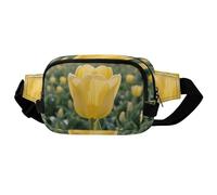 Crossbody Fanny Pack for Women Men, Lightweight Waist Pack Crossbody Bag with 2 Zipper Pockets, Adjustable Strap, Yellow Tulip Belt Bag Phone Pouch for Running Hiking Travel