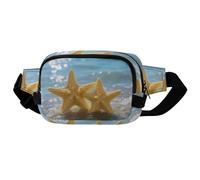 Crossbody Fanny Pack for Women Men, Lightweight Waist Pack Crossbody Bag with 2 Zipper Pockets, Adjustable Strap, Yellow Starfish on Beach Belt Bag Phone Pouch for Running Hiking Travel