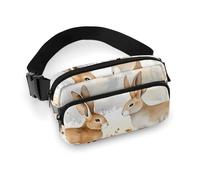 Crossbody Fanny Pack for Women Men Rabbit in The Woods Waist Pack Sports Belt Bag Large Waist Bag with Adjustable Strap Fashion Hip Bum Bag for Workout Running Traveling, white, 7.9x5.1 Inches
