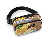 Crossbody Fanny Pack for Women Men Ramen Milk Tea Waist Pack Sports Belt Bag Large Waist Bag with Adjustable Strap Fashion Hip Bum Bag for Workout Running Traveling, white, 7.9x5.1 Inches