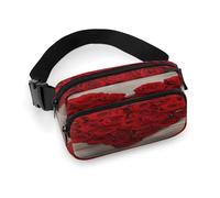Crossbody Fanny Pack for Women Men,Red Heart-Shaped Roses Print Sports Waist Bag,Fashion Waist Packs Bag with Adjustable Strap