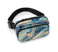 Crossbody Fanny Pack for Women Men Wide Snouted Dolphins Playing Waist Pack Sports Belt Bag Large Waist Bag with Adjustable Strap Fashion Hip Bum Bag for Workout Running Traveling, white, 7.9x5.1