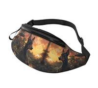 Crossbody Fanny Packs for Women Men - Sunset Meditating Doberman Running Waist Bag Travel Belt Bag for Women Men