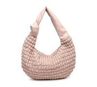 Crossbody Handbag Faux Leather Quilted Puffer Tote Bag with Half Moon Shape, Top Zip Closure & Multiple Pockets - Stylish & Spacious Shoulder Bag for Women (Pink)