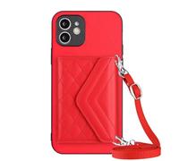 Crossbody iPhone 16 Pro Wallet Case Premium Luxury Leather, Shockproof Protection Band Wallet Flip Cover With Card Holder Kickstand Phone Cases for iPhone 16 Pro red