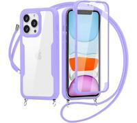 Crossbody Lanyard Case for Oppo A52/Oppo A72/Oppo A92 4G, 360° Full Body with Built-in Screen Protector Touch Sensitive, Clear Shockproof Soft Bumper Phone Case - Purple
