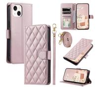 Crossbody Lanyard Case for Xiaomi 15,with Adjustable Strap Neck Cord Necklace, Wrist Strap, Kickstand, Magnetic Closure, Shockproof Protective Soft Leather Flip Cover,Rose Gold