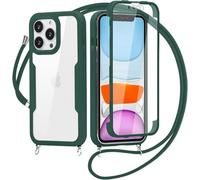 Crossbody Lanyard Case for Xiaomi Redmi A5 4G, 360° Full Body with Built-in Screen Protector Touch Sensitive, Clear Shockproof Soft Bumper Phone Case - green