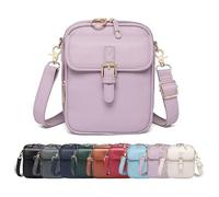 Crossbody Leather Bag,Double Layer Large Capacity Messenger Bag, Retro faux leather built-in wallet anti-theft bag (Purple)