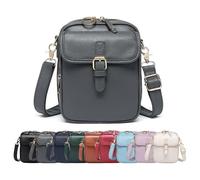 Crossbody Leather Bag,Double Layer Large Capacity Messenger Bag, Retro faux leather built-in wallet anti-theft bag (Grey)