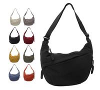 Crossbody Luna Bag,Women's Fashion Plain Color Nylon Shoulder Crescent Bags,Lightweight Hobo Purse with Adjustable Strap (Black)