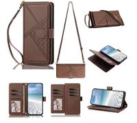 Crossbody Phone Cover for iPhone 14 Pro | Embossed Pattern Design Retro Business Wallet Case with 9 Card Holders Slots PU Leather Flip Case Wrist Strap Magnetic Bumper
