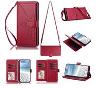 Crossbody Phone Cover for iPhone 14 Pro | Embossed Pattern Design Retro Business Wallet Case with 9 Card Holders Slots PU Leather Flip Case Wrist Strap Magnetic Bumper