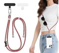 Crossbody Phone Lanyard Adjustable Neck Strap with Secure Patch Holder, Compatible with Most Smartphones - Durable, Hands-Free, Anti-Theft, Multifunctional with Earbud/Glasses Hook - Rainbow Red