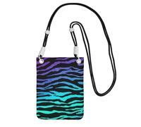 Crossbody Phone Pouch For Women Men, Purple Blue Green Zebra Stripes Wallet Bag, Small Crossbody Bag For Travel Essentials Commute, Waterproof Rfid Blocking Card Holder Purse, Adjustable Black Strap