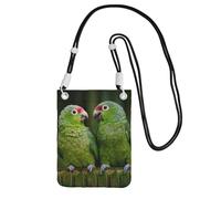 Crossbody Phone Pouch For Women Men, Two Parrots Green Palm Tree Wallet Bag, Small Crossbody Bag For Travel Essentials Commute, Waterproof Rfid Blocking Card Holder Purse, Adjustable Black Strap