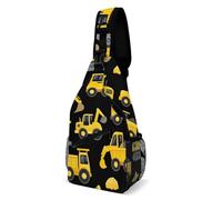 Crossbody Shoulder Backpack Cute Cool Black Yellow Buldozer Excavator Construct Machines Lightweight Shoulder Bags Casual Sling Backpack for Working Hiking Women