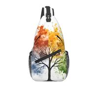 Crossbody Shoulder Backpack Four Season Tree Watercolor Lightweight Chest Pack Unisex Chest Backpack for Travel Hiking Men
