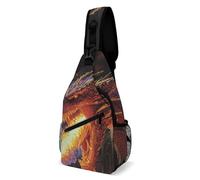 Crossbody Shoulder Backpack Red Dragons Breathing Fire Casual Chest Pack Unisex Backpacks For Sports Women Camping 19X39Cm