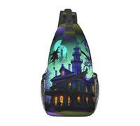 Crossbody Shoulder Bag Black Haunted Mansion Print Casual Rucksack Multipurpose Backpacks For Sports Men Hiking 19X39Cm
