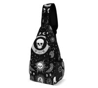 Crossbody Shoulder Bag Cute Halloween Goth Gothic Crow Skull Sun Moon Tattoos Anti Theft Daypack Multipurpose Chest Backpack for Outdoor Sports Cycling