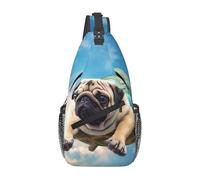 Crossbody Shoulder Bag Funny Turtle Pug Dog In The Sky Multipurpose Chest Pack Lightweight Chest Backpack For Men Travel Working 19X39Cm