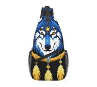 Crossbody Sling Backpack Boho Totem Native American Wolf Dream Catcher Anti-Theft Over The Shoulder Bag Adjustable Sling Backpack For Sport Everyday Parade
