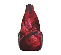 Crossbody Sling Backpack Women Men Fanny Pack Cute Penguin Animal Pattern Sling Bag Travel Hiking Belt Chest Bag Daypack, Abstract Red Dragonfly, One Size