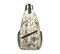 Crossbody Sling Backpack Women Men Fanny Pack Floral Herbs Botanical Engraving Sling Bag Travel Hiking Belt Chest Bag Daypack