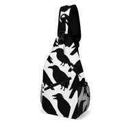 Crossbody Sling Bag Casual Backpack for Women Men Travel Chest Bag Black Crow Silhouette Shoulder Bags Side Backpack Daypack for Travel Hiking Cycling