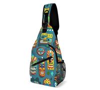 Crossbody Sling Bag Casual Backpack for Women Men Travel Chest Bag Colorful Tiki Mask Pattern Shoulder Bags Side Backpack Daypack for Travel Hiking Cycling