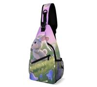Crossbody Sling Bag Casual Backpack for Women Men Travel Chest Bag Rabbit with Bluebells Shoulder Bags Side Backpack Daypack for Travel Hiking Cycling